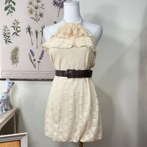 90s Y2k Lace Ruffle Bubble Hem Halter Mini Dress Romantic Dolly Kei Coquette L